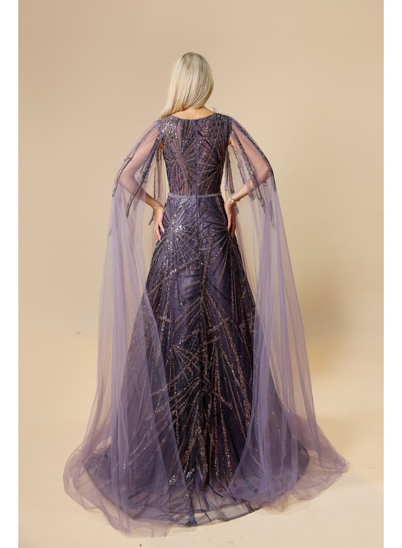 FAIZ COUTURE Elegant Evening Gown with Sequins and Sheer Cape - Image 4