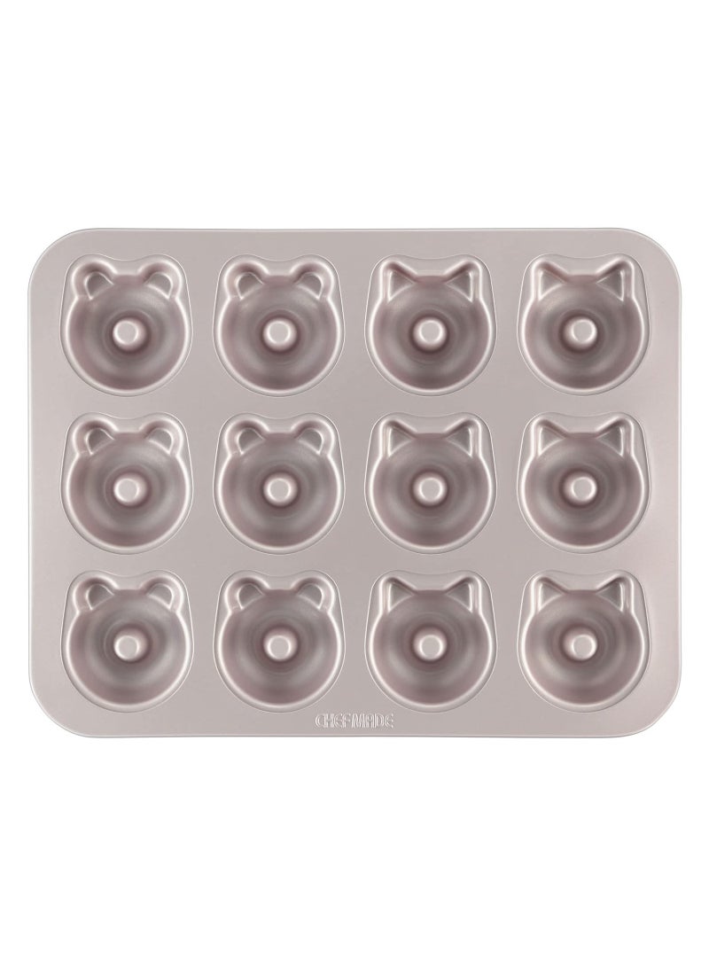 chefmade Donut Mold Cake Pan 12 Cavity Non Stick Bear shaped Doughnut Bakeware - Image 1