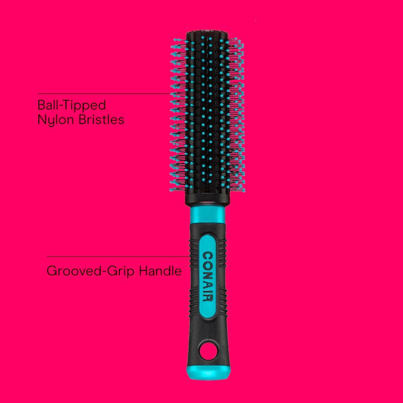 Conair Grip & Style Round Brush, Nylon Bristle Hair Brush for Blowout Styling, Ideal for Coarse, Curly, Wavy Hair, Teal - Image 2