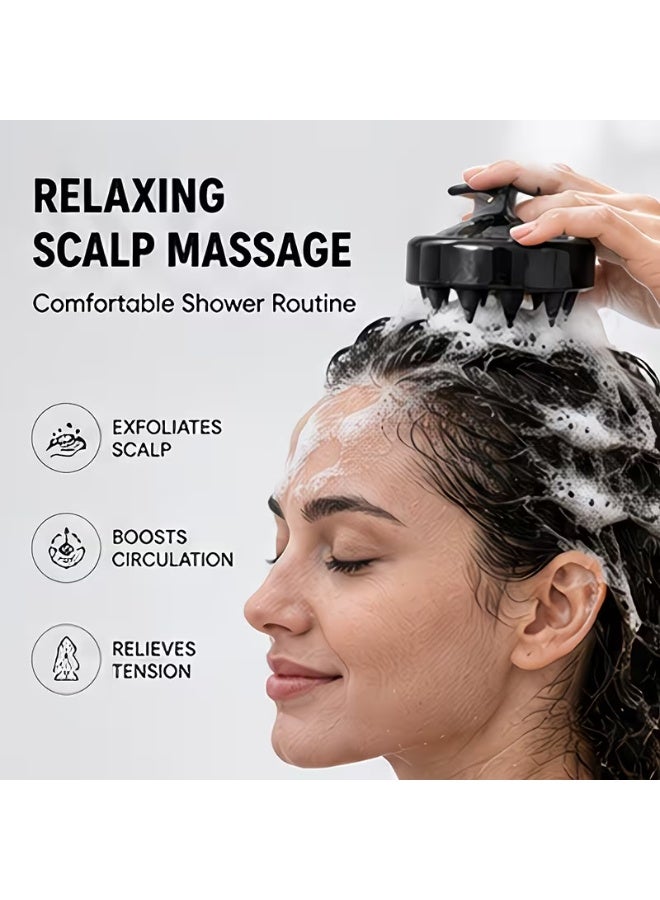 4 Pcs Silicone Shower Brush Set, Long Non Slip Handle Body Scrubber for Back Face Scalp Massage, Soft Silicone Bristles Exfoliating Dead Skin, Multipurpose Deep Cleansing Bathroom Body Care Kit - Image 3