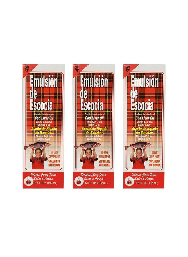 Menper Emulsion de Escocia Cod Liver Oil Dietary Supplement. Rich in Vitamins A, D, E and B1. Cherry Flavoured. 6.5 Fl Oz / 192 mL. Pack of 3 - Image 1