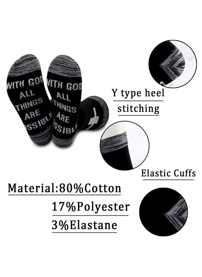 JXGZSO JXGZSO Motivational Christian Socks Cross Inspirational Gift With God All Things Are Possible Religious Gift (Black-with god all things are possible)  - Image 2