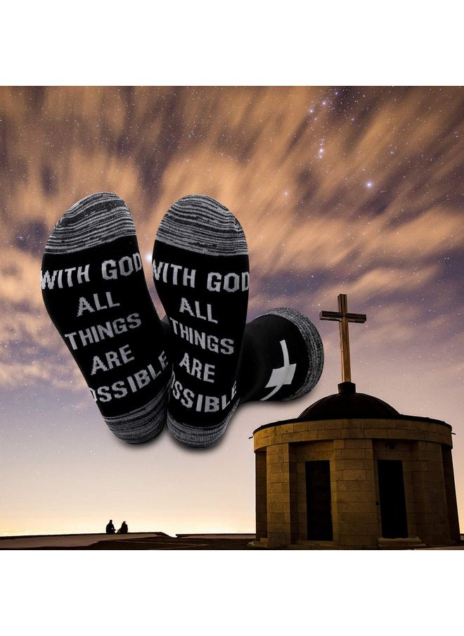 JXGZSO JXGZSO Motivational Christian Socks Cross Inspirational Gift With God All Things Are Possible Religious Gift (Black-with god all things are possible)  - Image 5