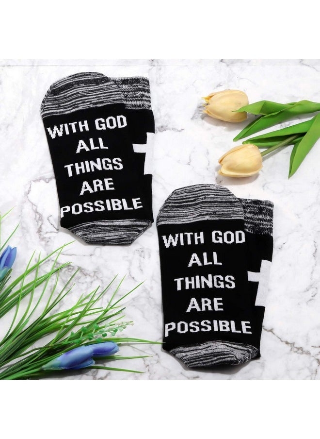 JXGZSO JXGZSO Motivational Christian Socks Cross Inspirational Gift With God All Things Are Possible Religious Gift (Black-with god all things are possible)  - Image 3