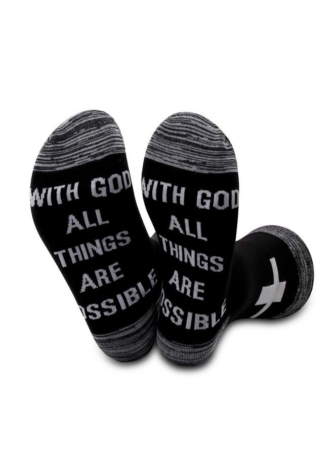 JXGZSO JXGZSO Motivational Christian Socks Cross Inspirational Gift With God All Things Are Possible Religious Gift (Black-with god all things are possible)  - Image 1