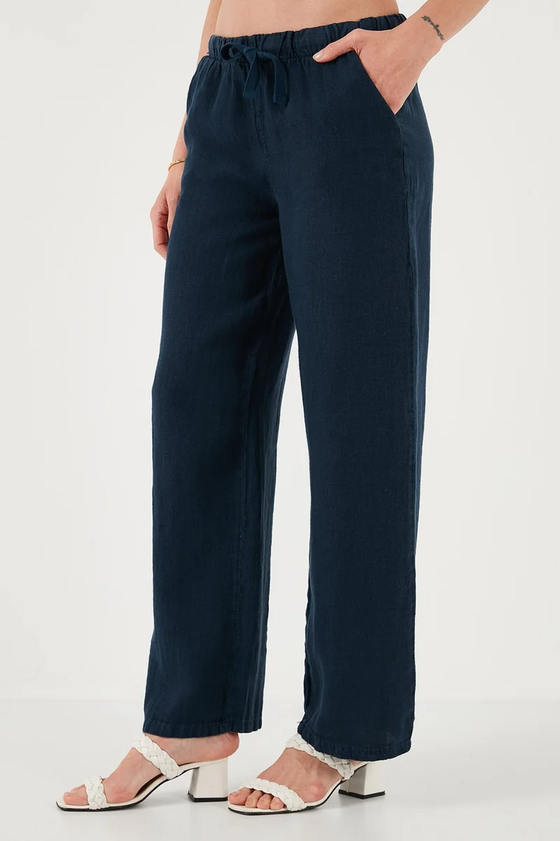 Lela Relaxed Fit Normal Waist Wide Leg Double Pocket Linen Trousers Women's Trousers 668yp4991