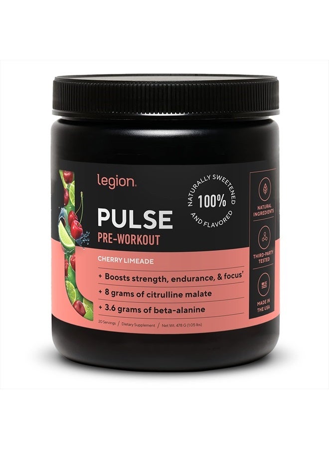 Legion مكمل Pulse Pre Workout - مشروب أكسيد النيتريك الطبيعي بالكامل قبل التمرين لتعزيز الطاقة، خالٍ من الكرياتين، محلى بشكل طبيعي، بيتا ألانين، سيترولين، ألفا جي بي سي (كرز وليمون) - Image 1