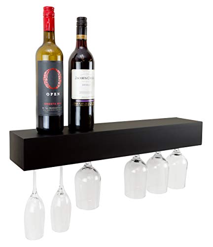 Kiera Grace Pinot Wine & Glass Floating Shelves, Wall Mounted Holder Racks Hold 6 Glass for Home, Room, Office, 24", Black - Image 1