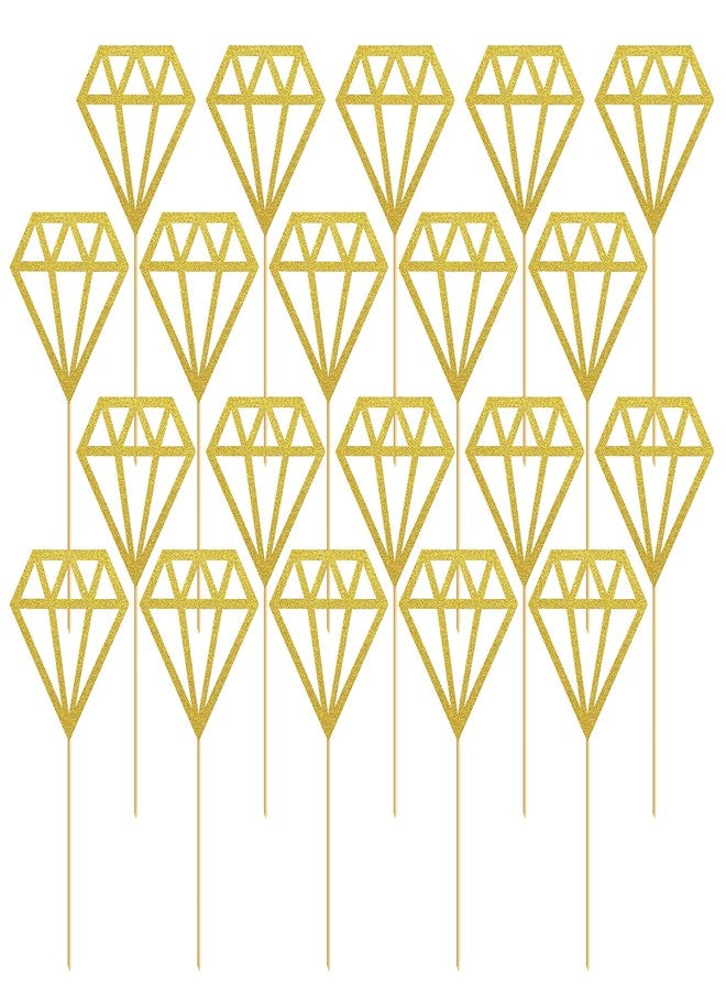 SVM CRAFT® Diamond cup cake topper-Gold cup cake Gold Glitter Diamond Ring Donut Toppers Cupcake Picks for Bridal Shower Engagement Party Decorations (Pack of 20) - Image 1