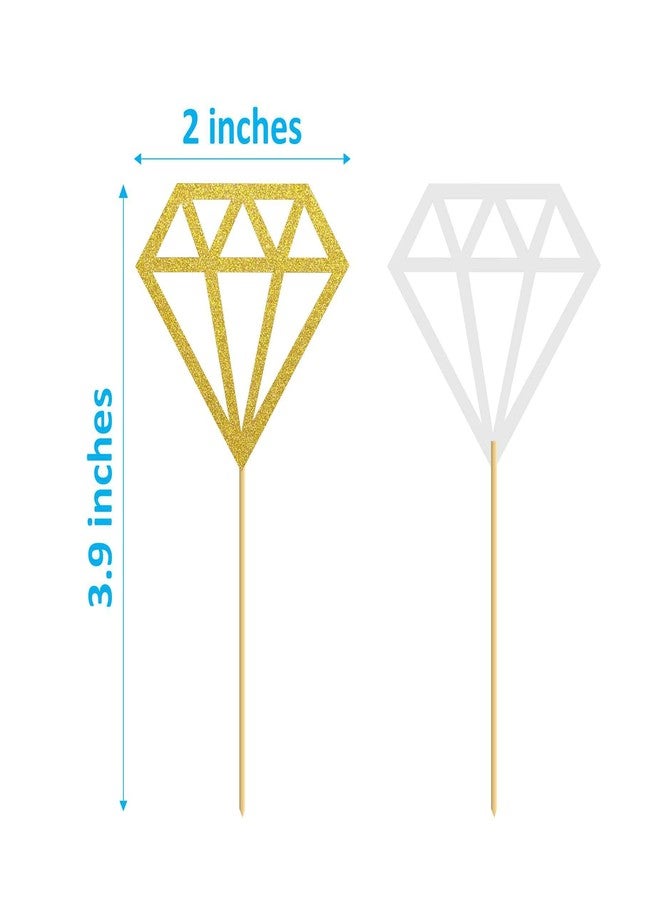 SVM CRAFT® Diamond cup cake topper-Gold cup cake Gold Glitter Diamond Ring Donut Toppers Cupcake Picks for Bridal Shower Engagement Party Decorations (Pack of 20) - Image 2