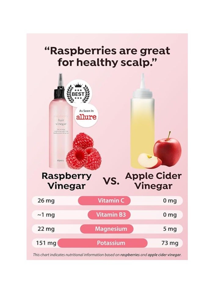 A'PIEU Raspberry Scalp Vinegar Hair Rinse  200 ml  Balances Hair &  pH Level - Smoother and Shinier Hair - Clarifies Detangles and Encourages Hair Growth - Image 4