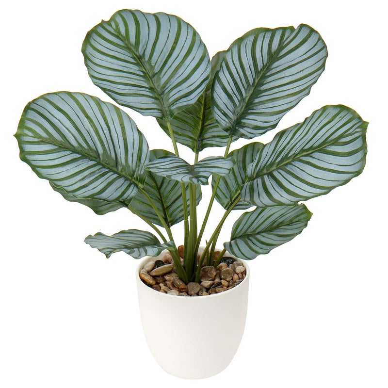 Briful 18 Tall Fake Plant Realistic Faux Calathea Plant Artificial Plant for Home Decor Indoor Fake House Plant in White Pot for Living Room Bathroom Kitchen