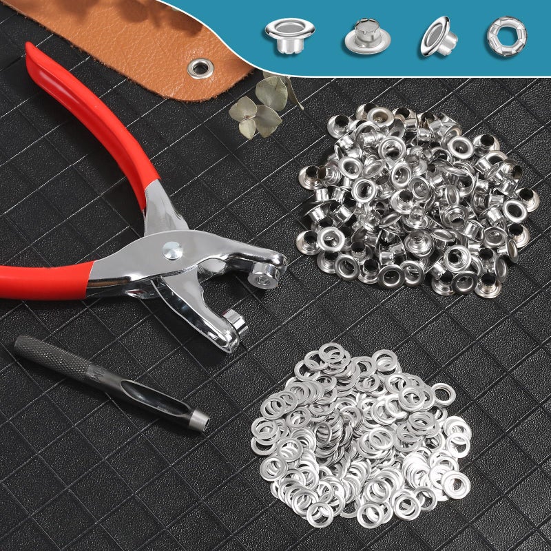 PAXCOO 803Pcs Grommet Tool Kit 6mm 1/4 Inch(Inside Hole Size) Eyelet Kit with 400Pcs Eyelets Grommets, 400Pcs Washers and Grommet Eyelet Pliers for Leather/Belt/Shoes/Crafts - Image 5