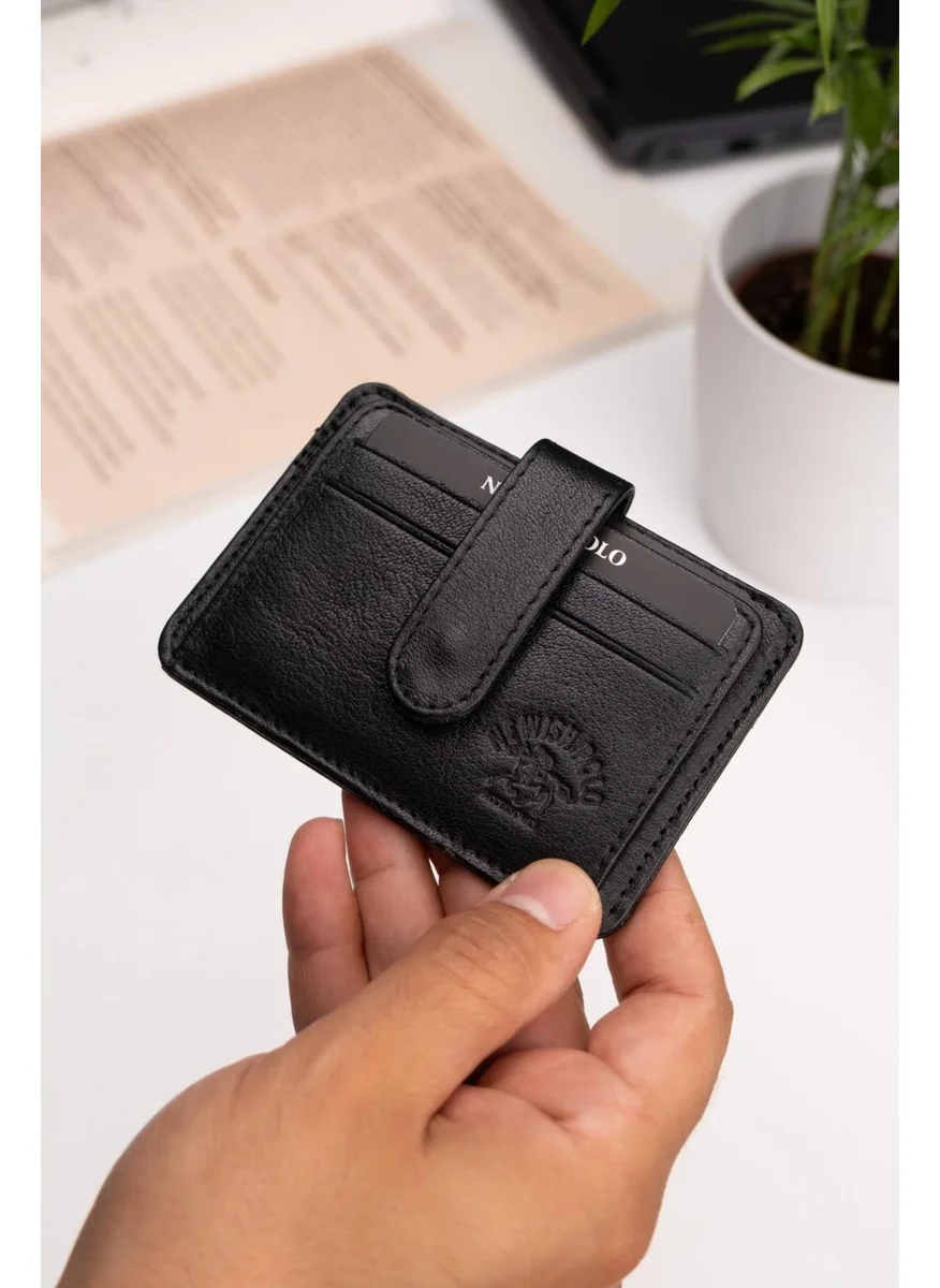 Newish Polo Black Genuine Leather Card Holder Wallet 1
