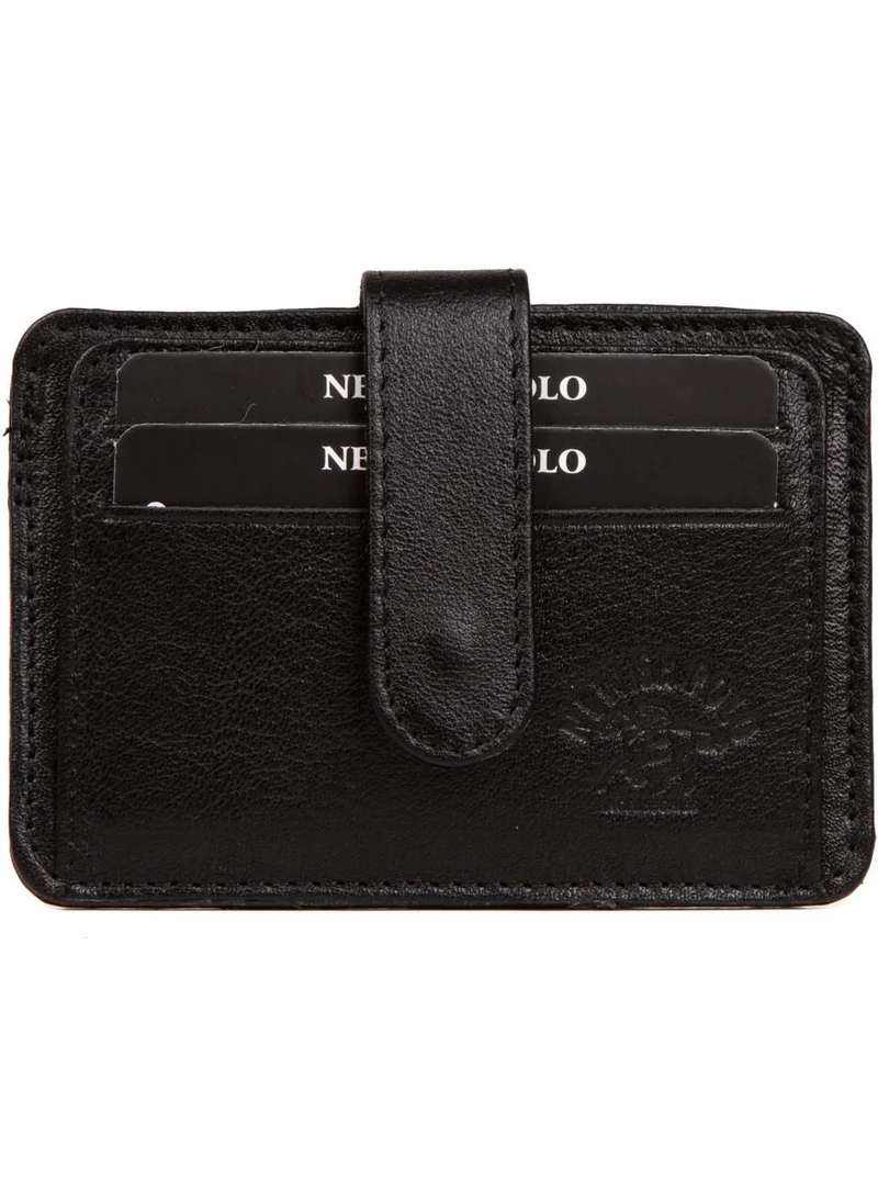 Newish Polo Black Genuine Leather Card Holder Wallet 1