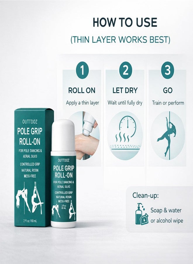 OUTTDOZ Pole Grip Roll-On, Natural Rosin Controlled Grip for Pole Dancing & Aerial Silks, for Hands, Legs & Body Contact, Non-Slip, 2 fl oz (60 mL) - Image 4