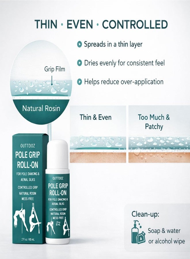 OUTTDOZ Pole Grip Roll-On, Natural Rosin Controlled Grip for Pole Dancing & Aerial Silks, for Hands, Legs & Body Contact, Non-Slip, 2 fl oz (60 mL) - Image 5