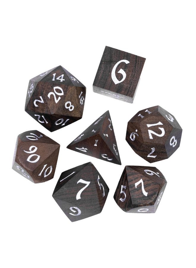 HDdais 7Pcs Wooden Polyhedral Dice Set, D&D Wood Dnd Dice Set With Metal Box For Dungeons And Dragons Role Playing Mtg Tabletop Games (Bubinga Wood) - Image 1