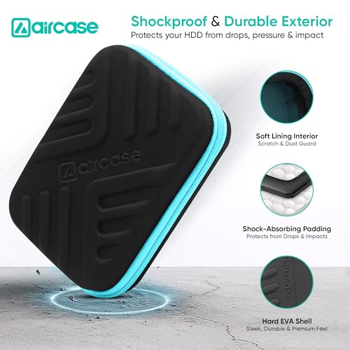 AirCase 2.5 Inch External Hard Drive Case with Shockproof EVA Hardshell & Soft Lining | Travel Organizer Pouch with Mesh Pocket, Zipper Closure for HDD/SSD, Earphones, Charger & Gadgets(Black) - Image 2