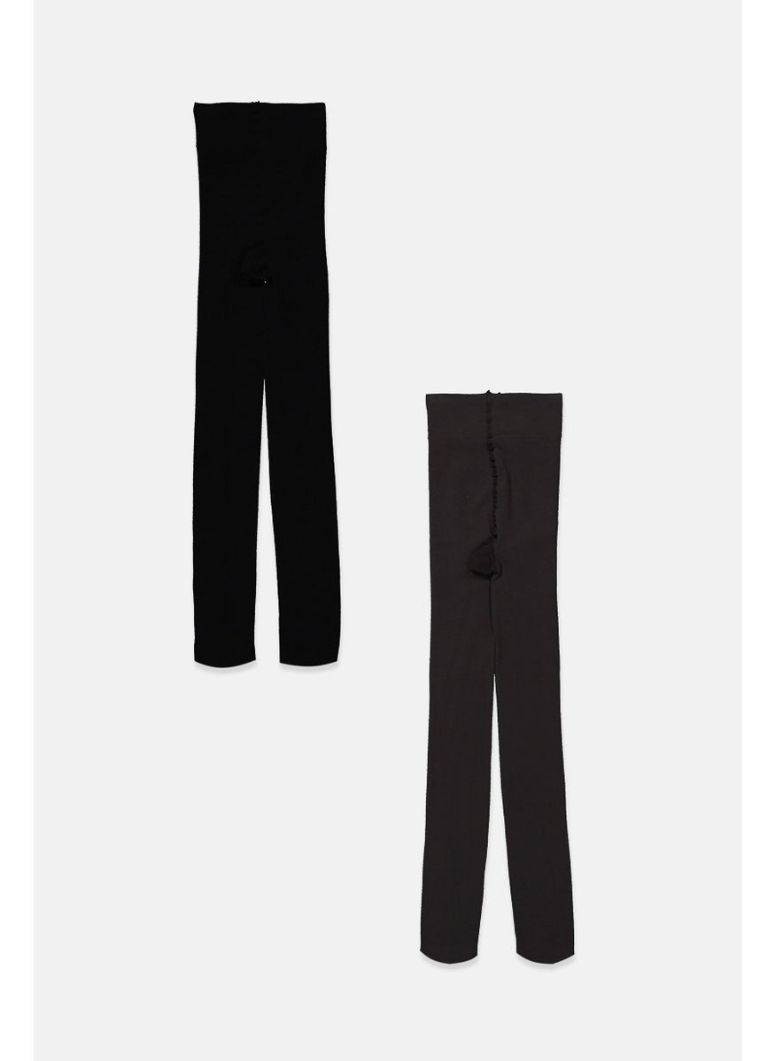 Tchibo Women 2 Pieces Plain Tights, Grey  - Image 1