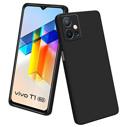 LIRAMARK Silicone Soft Back Cover Case for Vivo T1 5G / Vivo Y75 5G / iQOO Z6 5G / Vivo Y55 5G (Black) - Image 1