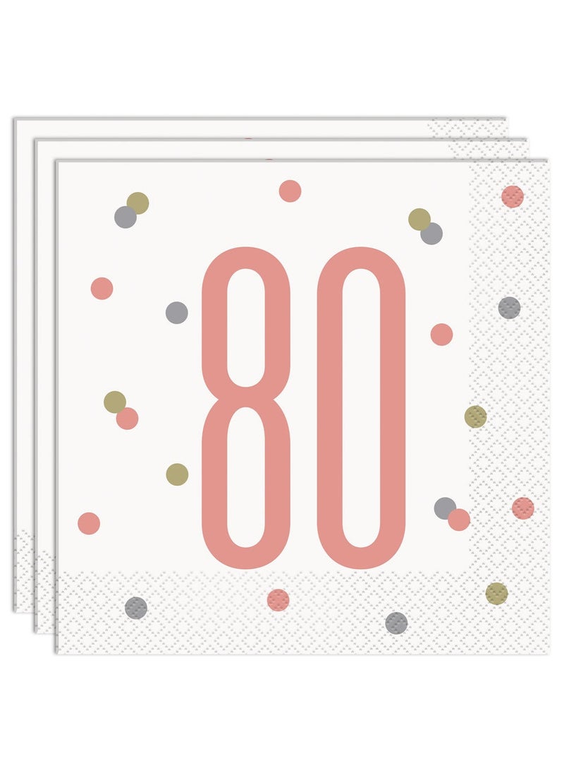 يونيك مناديل حفلات عيد الميلاد الثمانين باللون الأبيض والوردي، عبوة من 16 قطعة، 33 سم