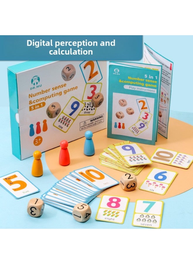 Children's Five-in-One Early Education Sensory Intelligence Games Calculation Thinking Training Parent-child Cultivation Kindergarten-Color:Five-in-one Number Sense Computing Game-Specifications:20.5*18.5*3cm  - Image 2