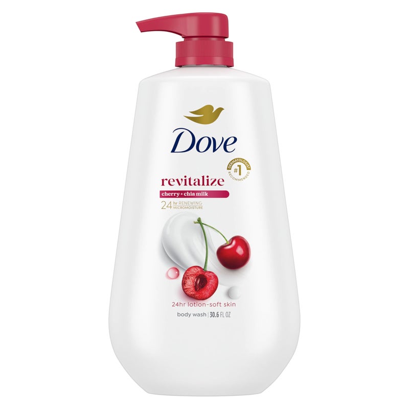 Dove Body Wash with Pump Revitalizante Cherry & Chia Milk, for Renewed, Healthy Looking Skin, Moisturizing Gentle Skin Cleanser with 24hr Renewing MicroMoisture, 30.6 oz - Image 1