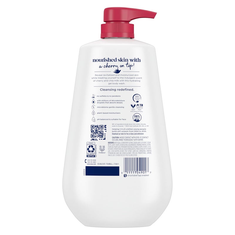 Dove Body Wash with Pump Revitalizante Cherry & Chia Milk, for Renewed, Healthy Looking Skin, Moisturizing Gentle Skin Cleanser with 24hr Renewing MicroMoisture, 30.6 oz - Image 2