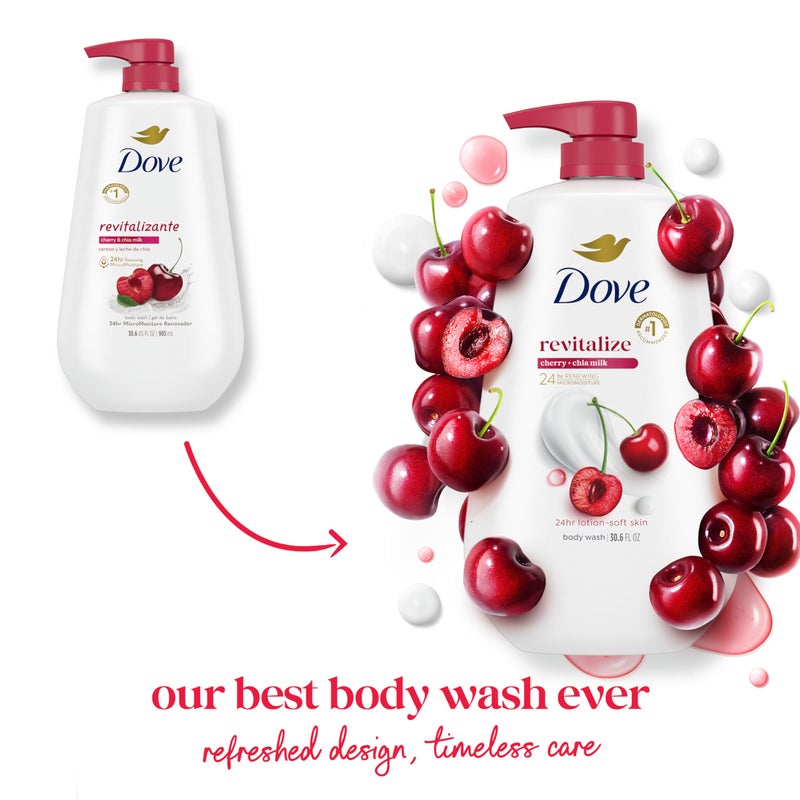 Dove Body Wash with Pump Revitalizante Cherry & Chia Milk, for Renewed, Healthy Looking Skin, Moisturizing Gentle Skin Cleanser with 24hr Renewing MicroMoisture, 30.6 oz - Image 3
