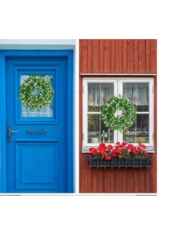 Home Elements HOME ELEMENTS Artificial Green Leaf & White Flower Wreath for Front Door, Spring Summer Wreaths Front Door Wreaths for Home Wall Window Farmhouse Decor Party Wedding Indoor Outdoor - 28cm (WRH-002)  - Image 2