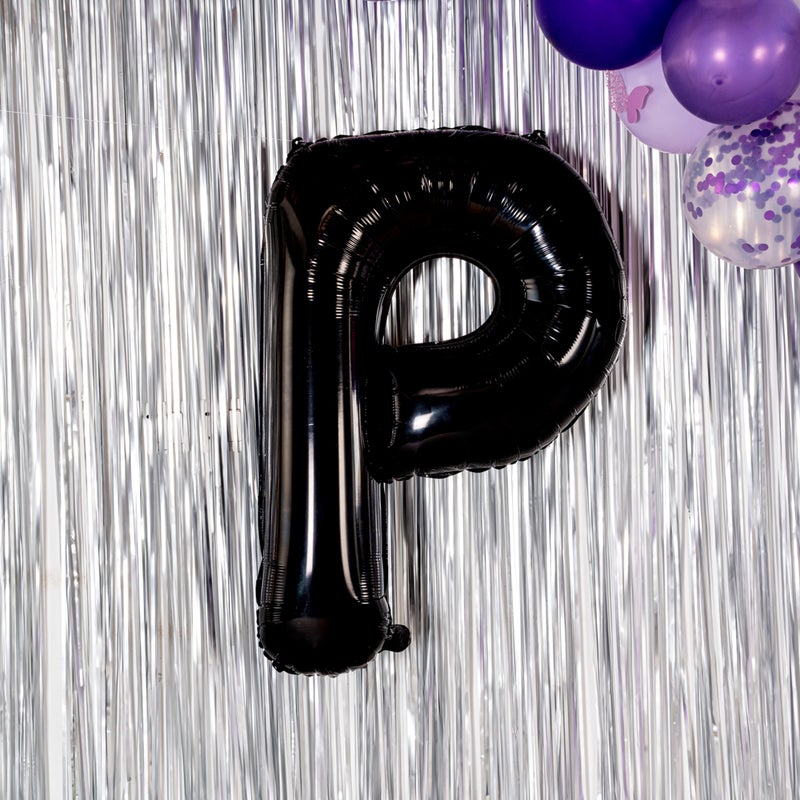 Restaurantware بالون حروف بالونيفاي 40 بوصة، بالون حروف كبير - حرف P، بالون ميرا الأسود، حلقة تعليق، زينة لعيد الميلاد، الزفاف، أو التخرج - Image 3