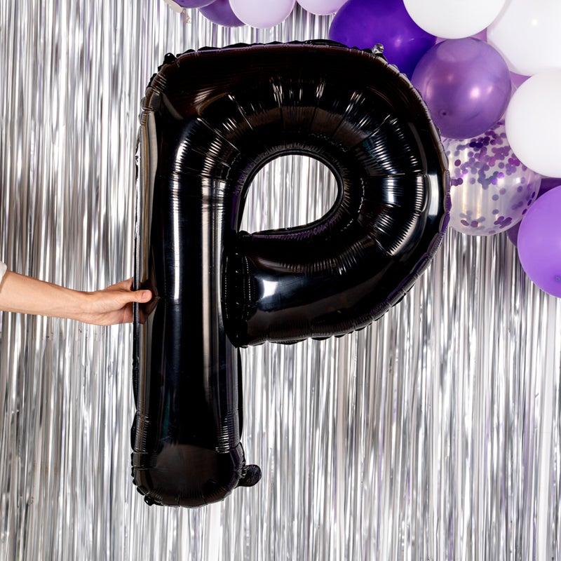 Restaurantware بالون حروف بالونيفاي 40 بوصة، بالون حروف كبير - حرف P، بالون ميرا الأسود، حلقة تعليق، زينة لعيد الميلاد، الزفاف، أو التخرج - Image 5
