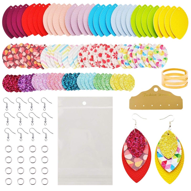 AOUXSEEM 321 Pcs Faux Leather Earrings Making Kit for Beginner Contains 96 Pre Cut Evil Eye Earring Pieces with Hooks Jump Rings Opener Earring Display Cards and SelfAdhesive Bags