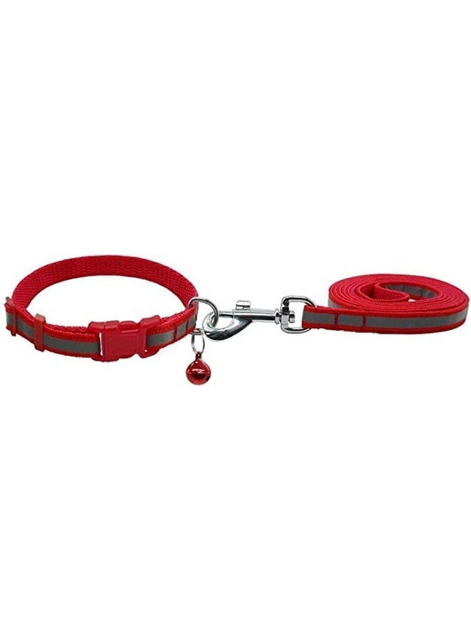 طوق ومقود للكلاب 10 مم مطبوع عليه طوق نايلون قابل للتعديل مع مقود سريع الفك ومجموعة طوق قابلة للتنفس مناسبة للكلاب والقطط (أحمر) - Image 1