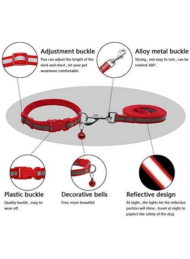 طوق ومقود للكلاب 10 مم مطبوع عليه طوق نايلون قابل للتعديل مع مقود سريع الفك ومجموعة طوق قابلة للتنفس مناسبة للكلاب والقطط (أحمر) - Image 5