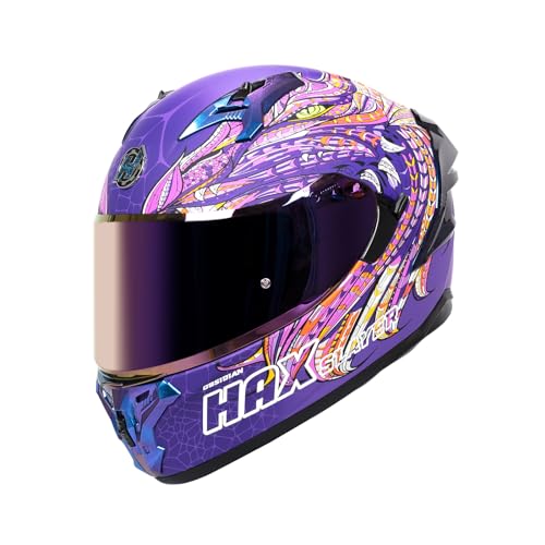 HAX Obsidian Pro Full Face Dual Visor Adult Motorcycle Helmet for Motorbike Street Bike with Pinlock Ready DOT Approved Slyer Purple M - Image 1