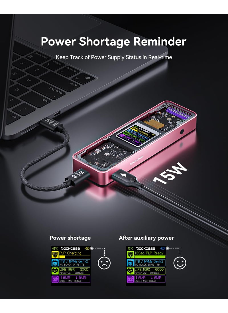 DOCKCASE DOCKCASE Explorer Edition M.2 NVMe SSD Enclosure,Support 10s PLP Prevents Write Data Loss,USB 3.2 Gen 2 Type-C (10 Gbps), fits NVMe PCIe,Size 2230/2242/2260/2280,Support M-Key B+M Key UASP  - Image 4