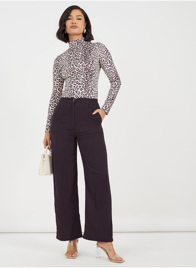 Styli High Rise Wide Leg Textured Trousers  - Image 1