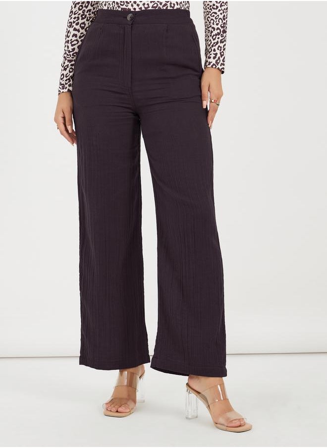Styli High Rise Wide Leg Textured Trousers  - Image 2