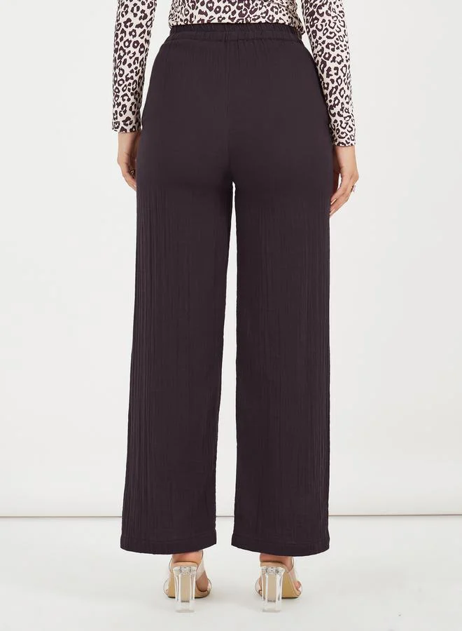 Styli High Rise Wide Leg Textured Trousers