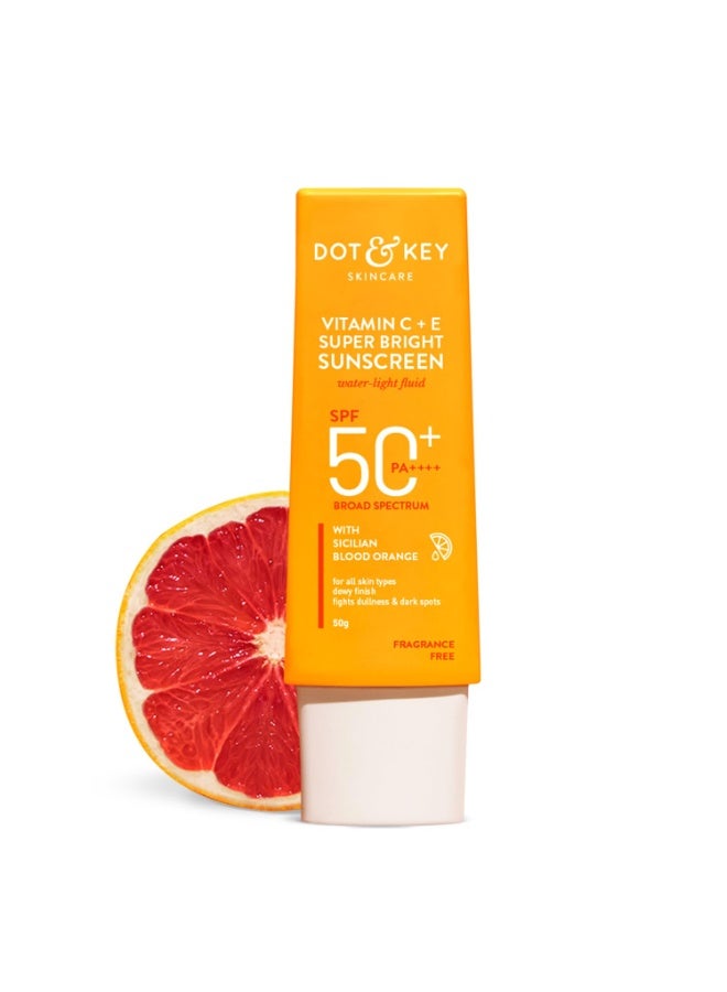 DOT & KEY Vitamin C + E Super Bright Sunscreen Spf 50 |Water-Light,UVA/UVB & Blue Light Protection|For Even Toned & Glowing Skin|With Liquid Spf 50+++| No White Cast| For All Skin Types| 50G - Image 1