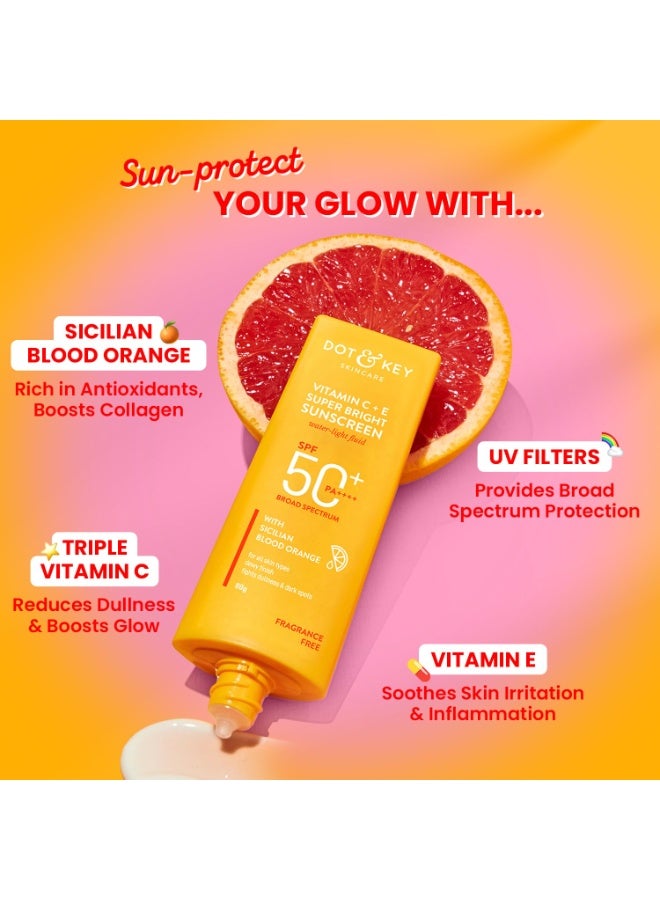 DOT & KEY Vitamin C + E Super Bright Sunscreen Spf 50 |Water-Light,UVA/UVB & Blue Light Protection|For Even Toned & Glowing Skin|With Liquid Spf 50+++| No White Cast| For All Skin Types| 50G - Image 3