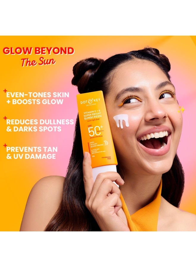 DOT & KEY Vitamin C + E Super Bright Sunscreen Spf 50 |Water-Light,UVA/UVB & Blue Light Protection|For Even Toned & Glowing Skin|With Liquid Spf 50+++| No White Cast| For All Skin Types| 50G - Image 4