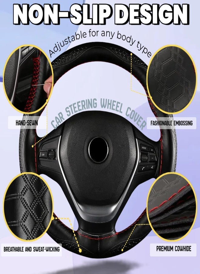 DEEYOTA Car Steering Wheel Cover Universal Fit Round Stitch Steering Wheel Wrap Thin PU Leather Steering Wheel Cover Sewn on 15" Car Wheel (Coffee) - Image 5