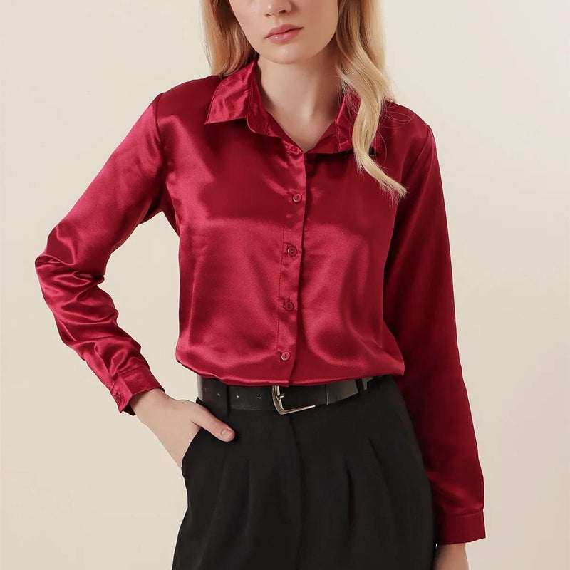 French Style Satin Silk Womens Blouse Spring Summer lavender - Image 4