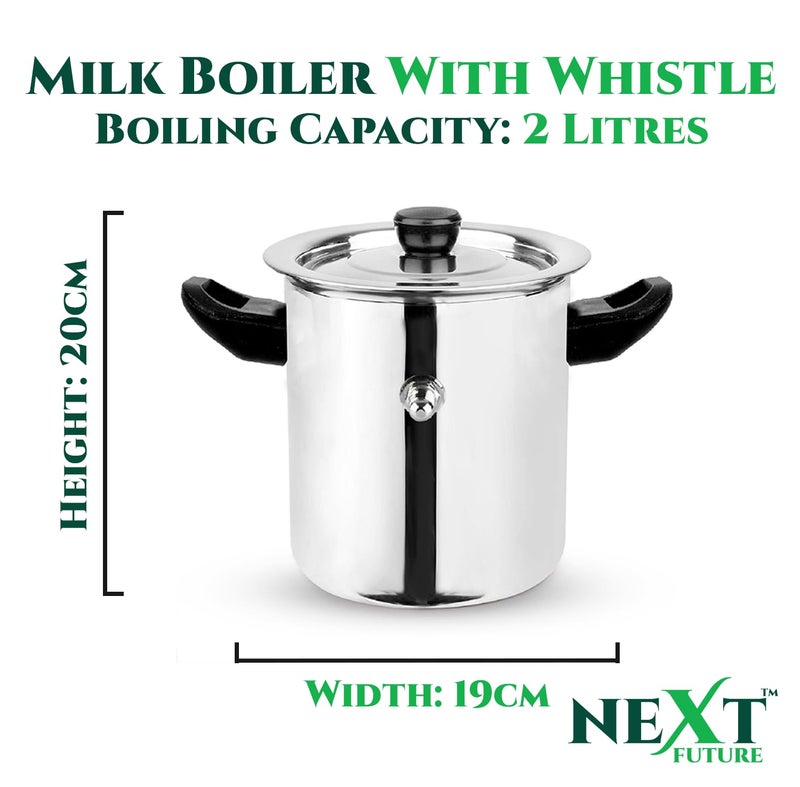 Next Future 5Star 2 Litre Stainless Steel Milk Boiler Steel Milk Pot with Lid Milk Cooker with Handle Knob Whistle Milk Pan Induction Compatible 2 Litre - Image 2