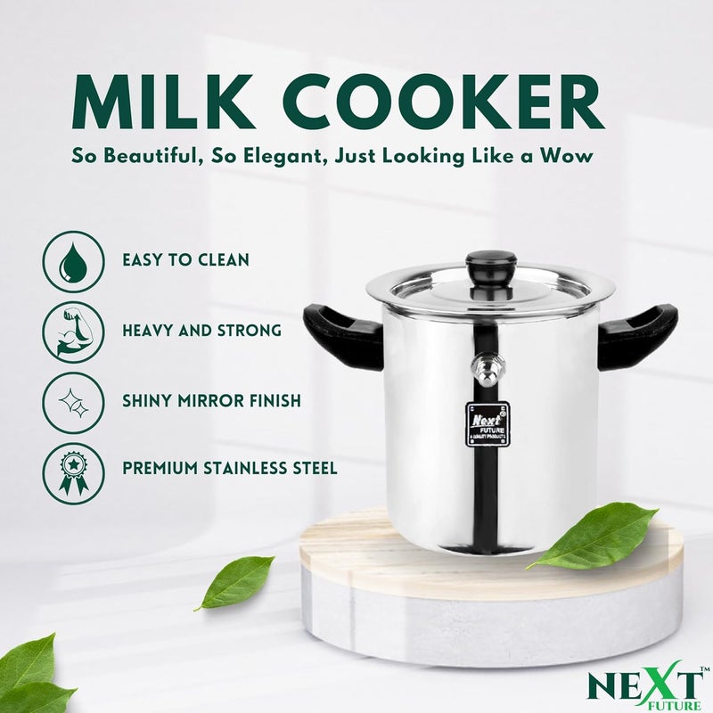 Next Future 5Star 2 Litre Stainless Steel Milk Boiler Steel Milk Pot with Lid Milk Cooker with Handle Knob Whistle Milk Pan Induction Compatible 2 Litre - Image 4