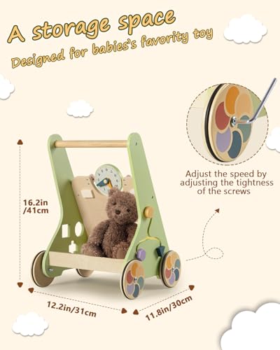 LOL-FUN Wooden Baby Walker with Wheels, Push Walker for Baby Boy 6-12 Months, Baby Activity Center Sit to Stand Walker Small Size - Image 3