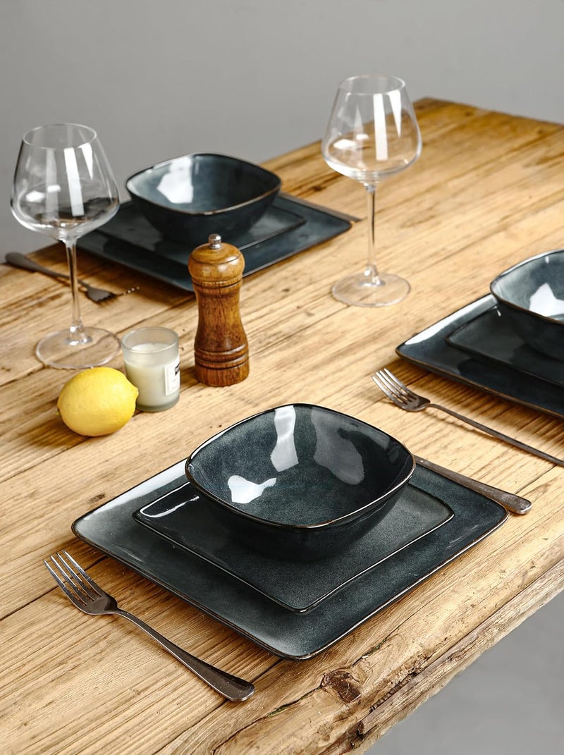 Famiware Ocean Square Plates and Bowls Set 18 Pieces Dinnerware Sets Dishes Set for 6 Microwave and Dishwasher Safe Scratch Resistant Deep Forest - Image 4